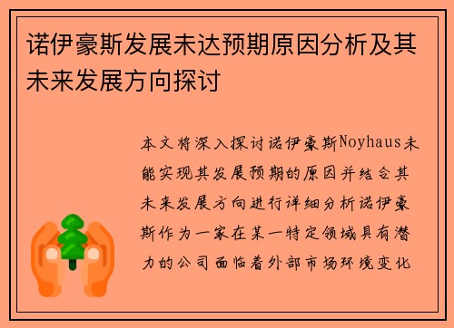 诺伊豪斯发展未达预期原因分析及其未来发展方向探讨 诺伊豪斯发展未达预期原因分析及其未来发展方向探讨