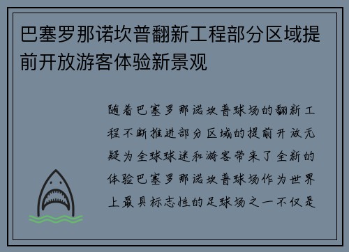 巴塞罗那诺坎普翻新工程部分区域提前开放游客体验新景观
